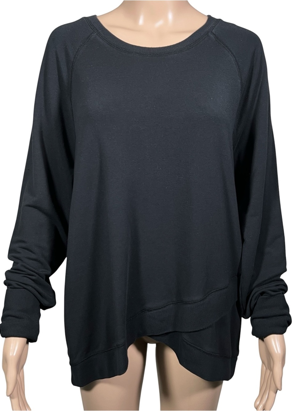 Athleta Pullover Sweatshirt  Womens XL Black V Neck Long Sleeve Athletic
